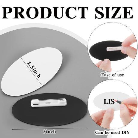XunYee 20 Pcs Oval Name Tags with Pins 1.5 x 3 Inch Blank Name Tags DIY Name Tags Pin Back Plastic Personalized ID Name Badge for Employee Office Workers XunYee