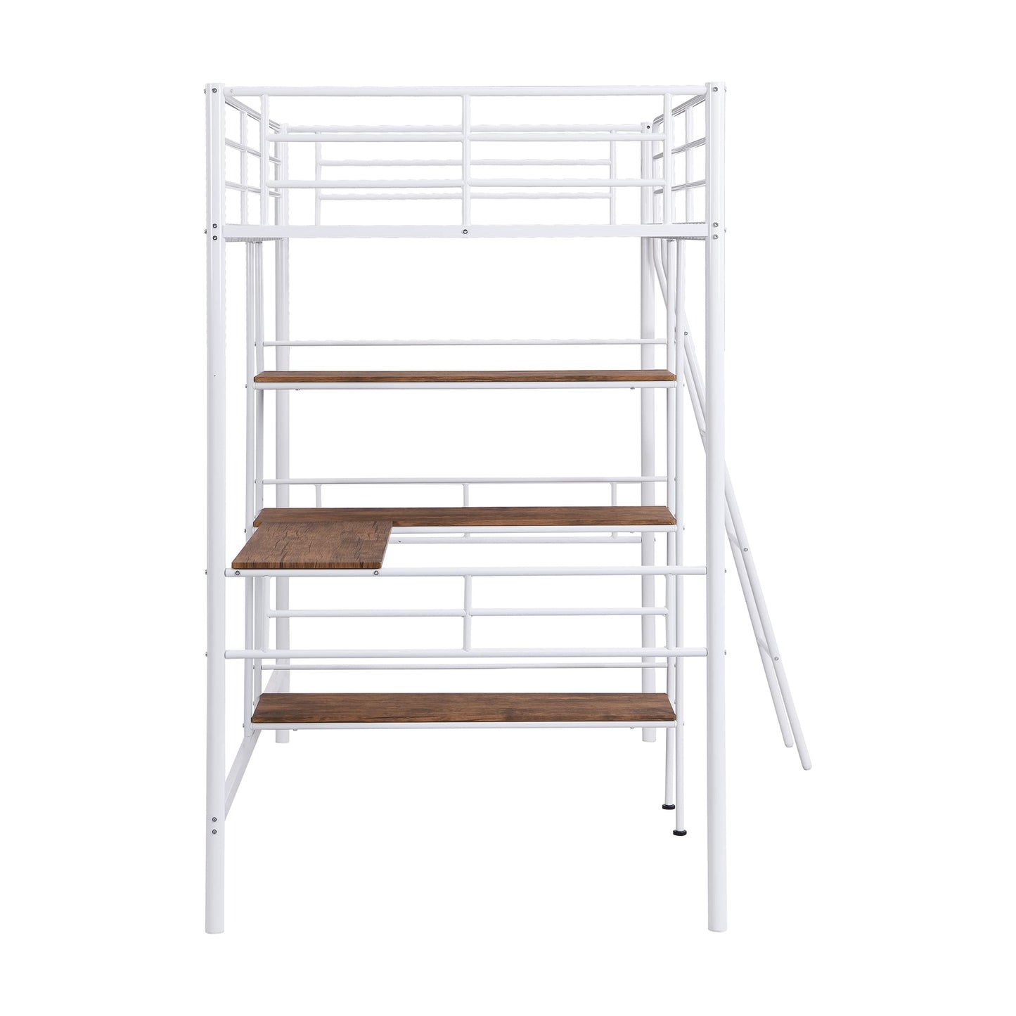 Twin Loft Bed with Desk and Storage, Heavy Duty Loft Bed Twin Size, Twin Size Loft Bed with L-Shaped Desk and Guardrails, Twin Loft Bed for Kids, Girls, Boys(Twin White