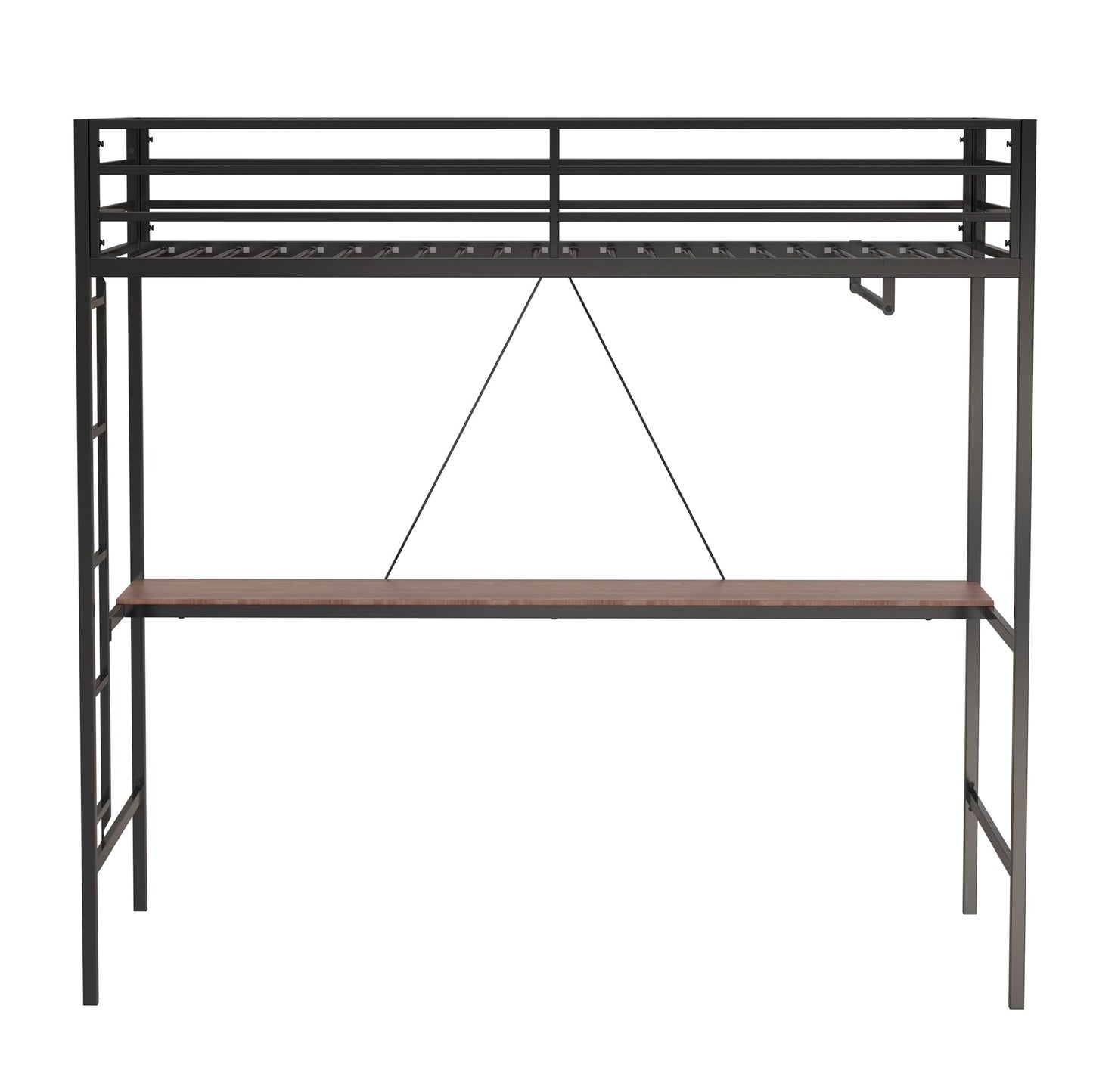 Twin Size Loft Bed with Desk and Closet Rod for Kids,Heavy Duty Loft Bed Frame with Safety Guardrail, Loft Metal Bunk Bed Twin Size, Space-Saving, Noise Free,Black