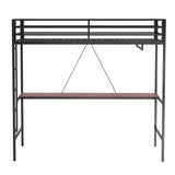 Twin Size Loft Bed with Desk and Closet Rod for Kids,Heavy Duty Loft Bed Frame with Safety Guardrail, Loft Metal Bunk Bed Twin Size, Space-Saving, Noise Free,Black Bellemave