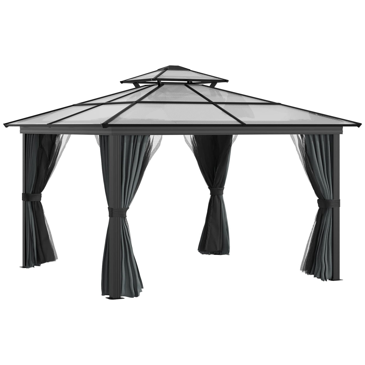 Outsunny 10' x 10' Hardtop Gazebo Canopy with Polycarbonate Roof, Aluminum Frame, Permanent Pavilion Outdoor Gazebo with Netting, for Patio, Garden, Backyard, Deck, Lawn, Black Outsunny