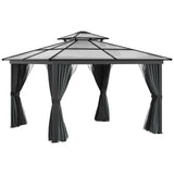 Outsunny 10' x 10' Hardtop Gazebo Canopy with Polycarbonate Roof, Aluminum Frame, Permanent Pavilion Outdoor Gazebo with Netting, for Patio, Garden, Backyard, Deck, Lawn, Black Outsunny