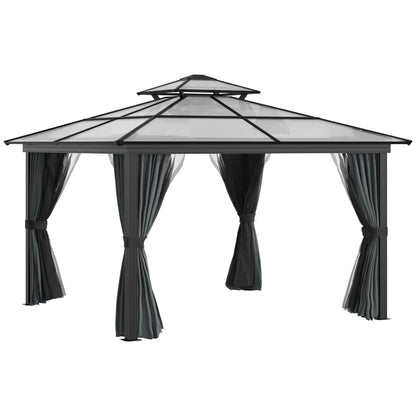 Outsunny 10' x 10' Hardtop Gazebo Canopy with Polycarbonate Roof, Aluminum Frame, Permanent Pavilion Outdoor Gazebo with Netting, for Patio, Garden, Backyard, Deck, Lawn, Black