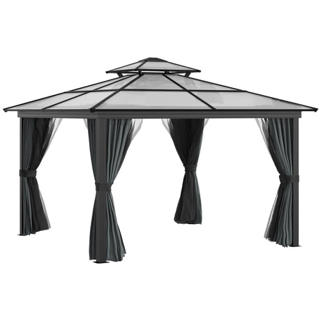 Outsunny 10' x 10' Hardtop Gazebo Canopy with Polycarbonate Roof, Aluminum Frame, Permanent Pavilion Outdoor Gazebo with Netting, for Patio, Garden, Backyard, Deck, Lawn, Black Outsunny