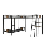 Metal Triple Bunk Bed for Kids Twin Over Twin L-Shape Bunk Bed Attached a Loft Bed with Desk & Shelves 3 Bunked Beds for for Dorm, Boys Girls Teens Kids, Brown Bellemave