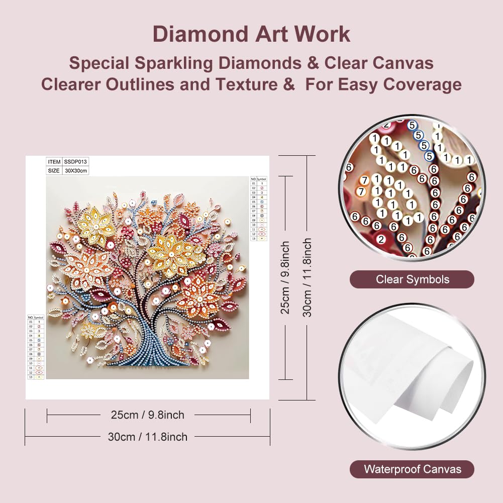 SJUTOUCI Diamond Art Painting Kits for Adults, 5D Tree of Life Special Shape Diamond Art for Beginners, Crystal Rhinestones Dots Bead Art for Home Wall Decoration Gift 12×12inch SJUTOUCI