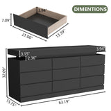 9 Drawer Dresser with Power Outlet, Dresser with LED Light, Modern Chest of Drawers for Closet, Double Wide Drawer Organizer Cabinet for Bedroom, Living Room, Entryway, Hallway (Black, 9 Drawers) Gyfimoie