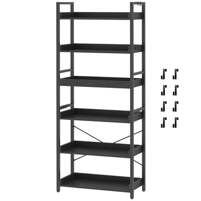 HCHQHS 6 Tier Bookshelf, Adjustable Industrial Bookcase, Vertical Tall Book Shelf, Wood and Black Metal Open Bookshelves for Home Office, Living Room, Bedroom, 70 Inch