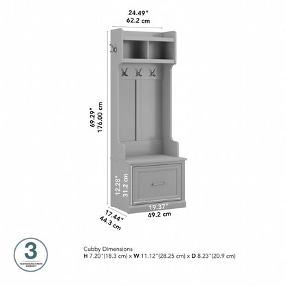 kathy ireland Home by Bush WDL007CG Woodland 69-Inch Coat Rack and Small Shoe Bench with Drawer and 2 Shelves, Cape Cod Gray - WoodArtSupply