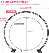 Queension Extra Large Wedding Arch for Ceremony 8.5Ft Wide 7.4Ft High, Metal Balloon Arches Backdrop Stand with Base for Party Supplies, Outdoor Garden Trellis for Climbing Plant, Round Frame, Black Queension