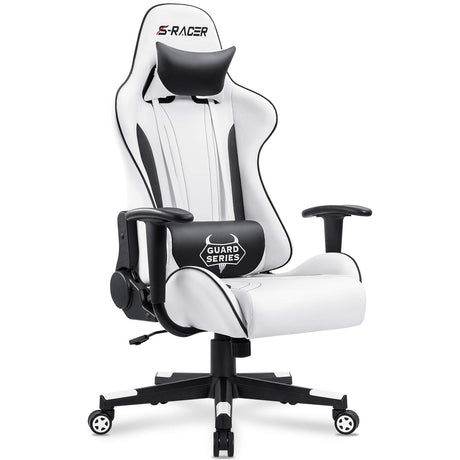 Homall Gaming Chair, Video Game Chair with Footrest and Lumbar Support, Ergonomic Computer Chair Height Adjustable with Swivel Seat and Headrest (Pale White) Homall