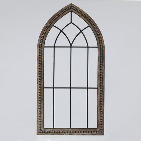 HomeStock Rustic Refinement Rustic Wood and Black Metal Arched Window Wall Decor, Architectural Farmhouse Window, Geometric Design, Fir Wood Frame, Ready to Mount, 46.5-in H x 23.7-in W x 1.97-in D HomeStock