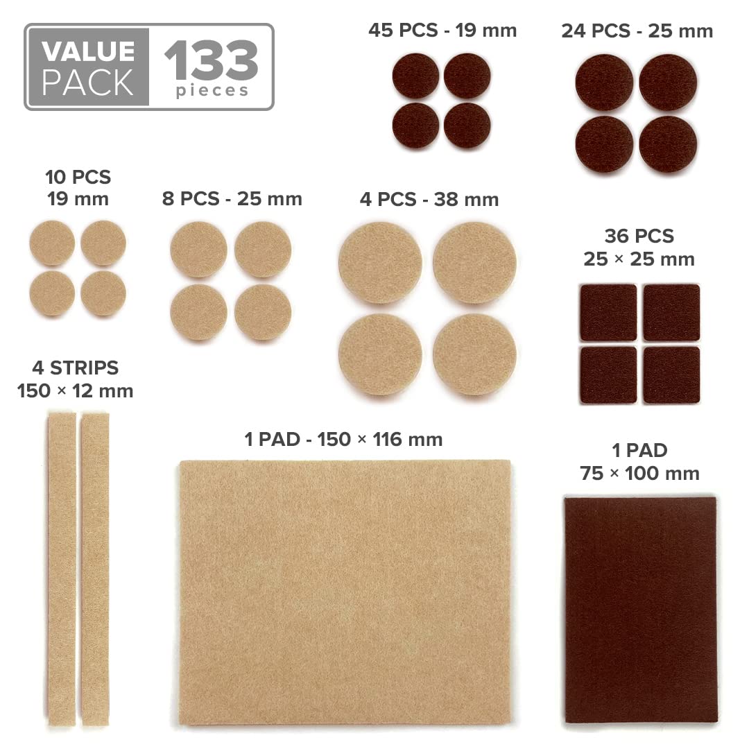 Felt Furniture Pads X-PROTECTOR 133 PCS Premium Furniture Pads - Felt Pads Furniture Feet Best Wood Floor Protectors - Protect Your Hardwood & Laminate Flooring! Brown and Beige X-Protector