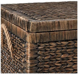 Click365 Storage Trunk, Farmhouse Style, Extra Large (33”), Deep, Woven Wicker Chest With Metal Frame, 2 Handles, Flip Top Lid and Stay Open Safety Hinges, Sustainable Eco Material, Rustic Brown ClickDecor