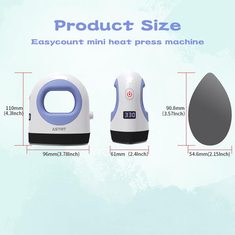 Heat Press Mini Heat Press Machine, Small Heat Press for T Shirts, Hats, Heating Transfer Projects,14 Levels Temperature Setting (White&Purple) AST&T