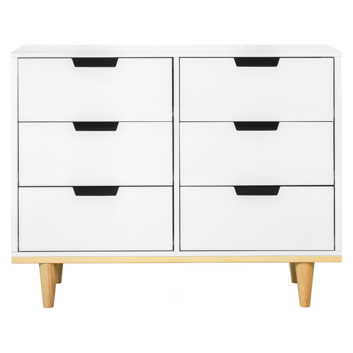 DaVinci Marley 6-Drawer Double Dresser in White Finish and Natural Legs DaVinci