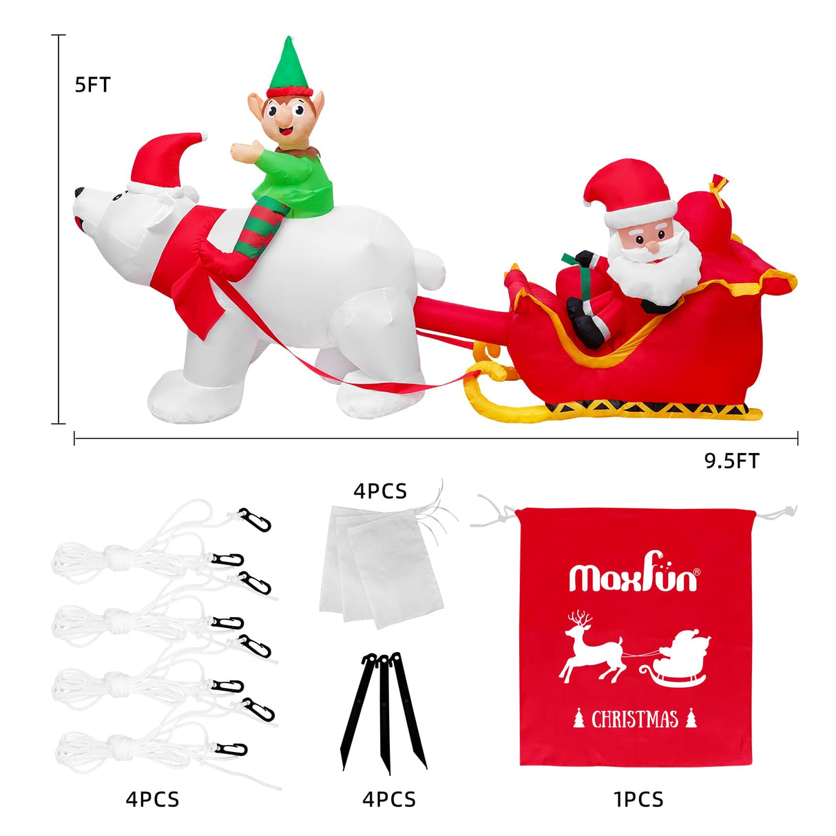 Max Fun 9.5Ft Christmas Inflatables Outdoors Decorations Santa Claus on Sleigh LEDs Build-in Blow Up Christmas Yard Inflatable Decoration for Outdoor Indoor Garden Lawn Max Fun