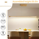 Mikeru Wooden Linear Pendant Light,Modern Chandelier Hanging Light with Remote Dimming 3000k-6000k, Ash Wood LED Pendant for Dining Room, Kitchen Island (47in, Round) Mikeru