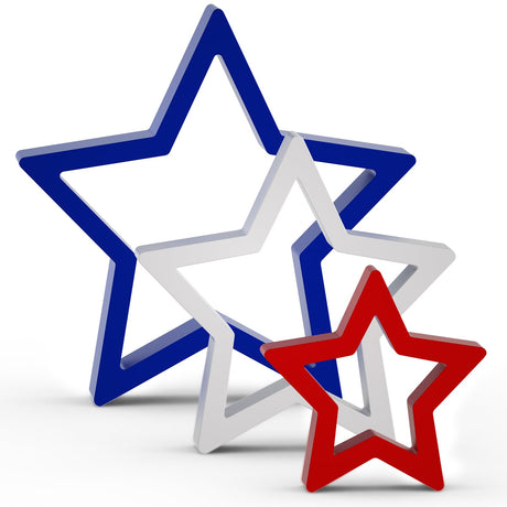 DECEED 3 PCS Patriotic Wooden Star Sign Table Decor 4th of July Centerpiece Star Tiered Tray Decoration for Independence Day Memorial Day (Red,Blue and White) DECEED