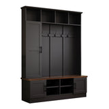 SIYSNKSI Versatile 3-in-1 Hall Tree with 6 Hooks, Farmhouse Walnut Storage Bench with Adjustable Shelves, 55" W Entryway Coat Rack with Multiple Storage Space for Mudroom, Living Room (Black-7) SIYSNKSI