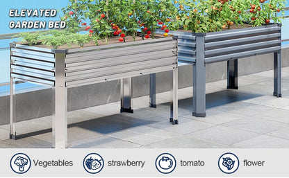 DIIYIV Galvanized Raised Garden Bed Outdoor with Legs,48×18×30in Metal Elevated Raised Planter Box for Backyard, Patio, Balcony, 300lb Capacity,Silver