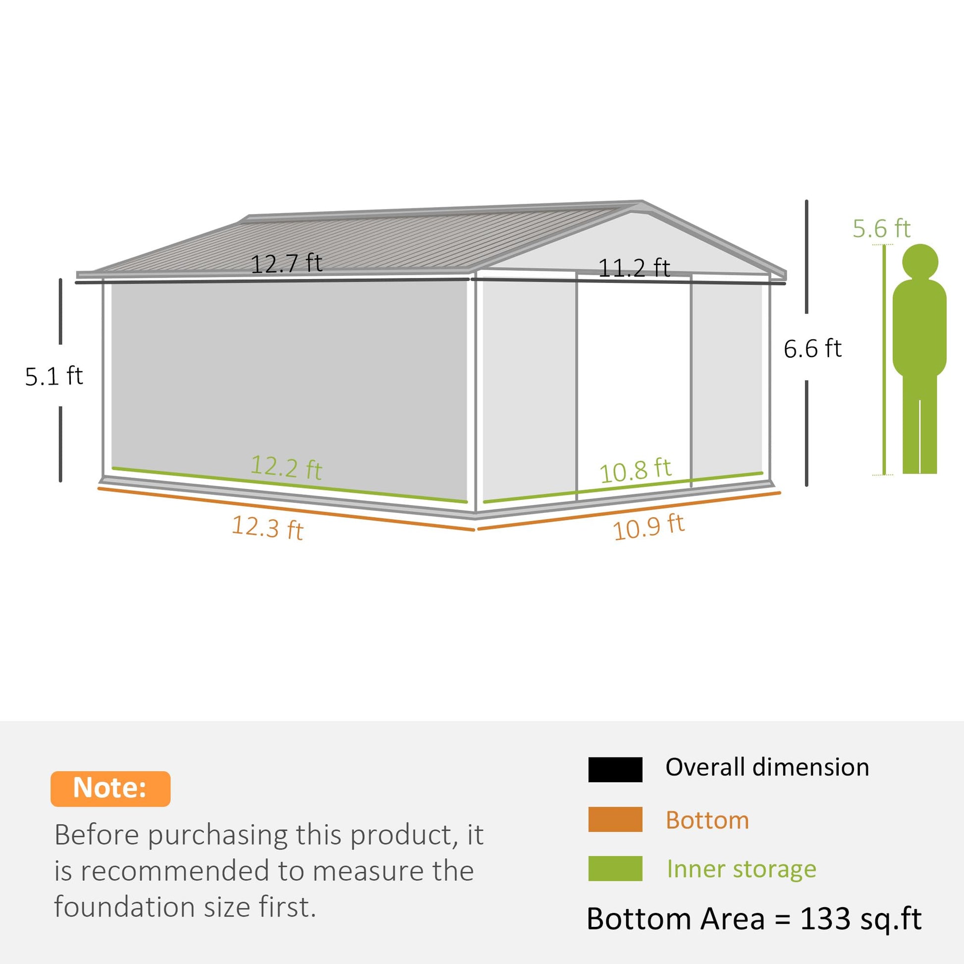 Outsunny 11' x 13' Outdoor Storage Shed, Garden Tool House with Foundation Kit, 4 Vents and 2 Easy Sliding Doors for Backyard, Patio, Garage, Lawn, Light Gray - WoodArtSupply