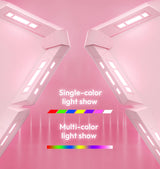 Dowinx Gaming Desk with LED Lights, RGB Gaming Computer Table with Carbon Fibre Surface, LED Home Office Desk with Remote Control, Pc Workstation with Cup Holder and Headphone Hook, 47 Inch, Pink Dowinx