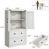 Farmhouse Bathroom Storage Cabinet with 2 Big Drawers and Barn Doors, Kitchen Pantry, Freestanding Storage Cabinet with Adjustable Shelves for Bathroom, Living Room, Kitchen.(Antique White) Befrases