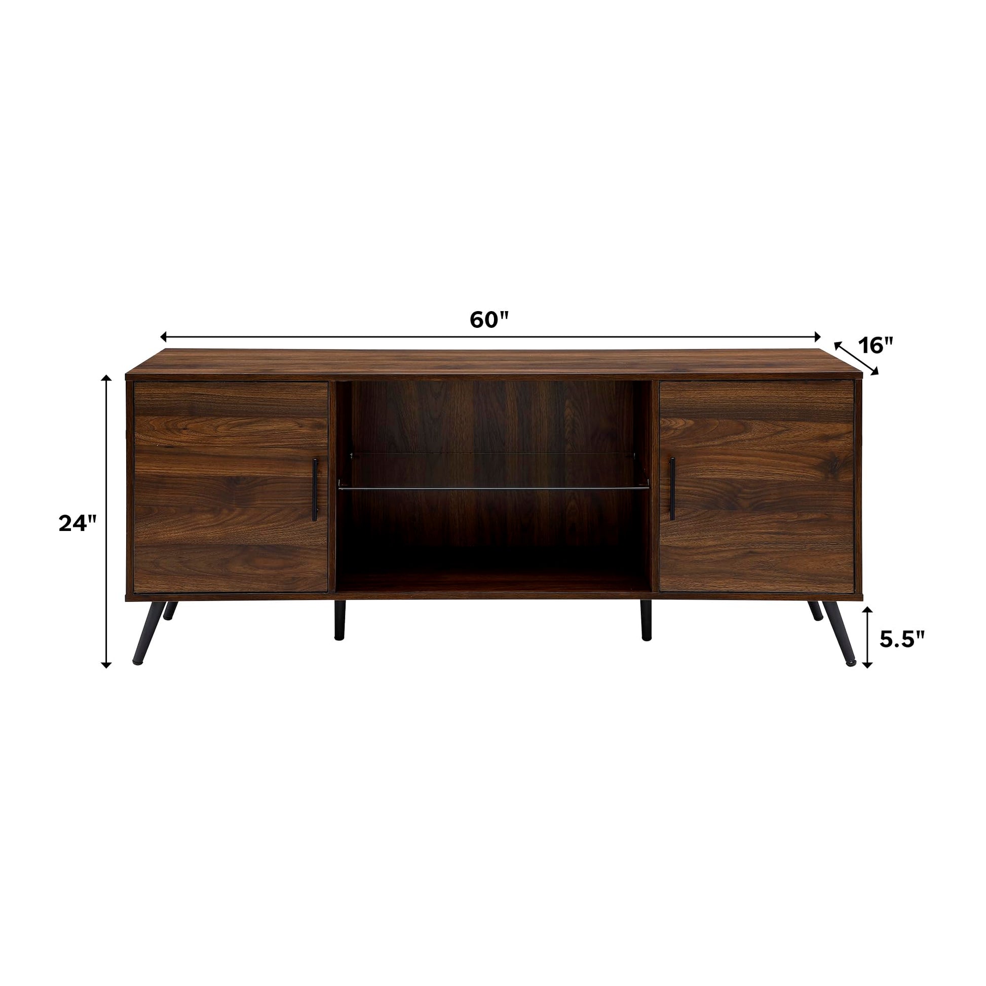 Walker Edison Saxon Mid Century Modern Glass Shelf TV Stand for TVs up to 65 Inches, 60 Inch, Slate Grey - WoodArtSupply