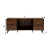 Walker Edison Saxon Mid Century Modern Glass Shelf TV Stand for TVs up to 65 Inches, 60 Inch, Walnut Walker Edison