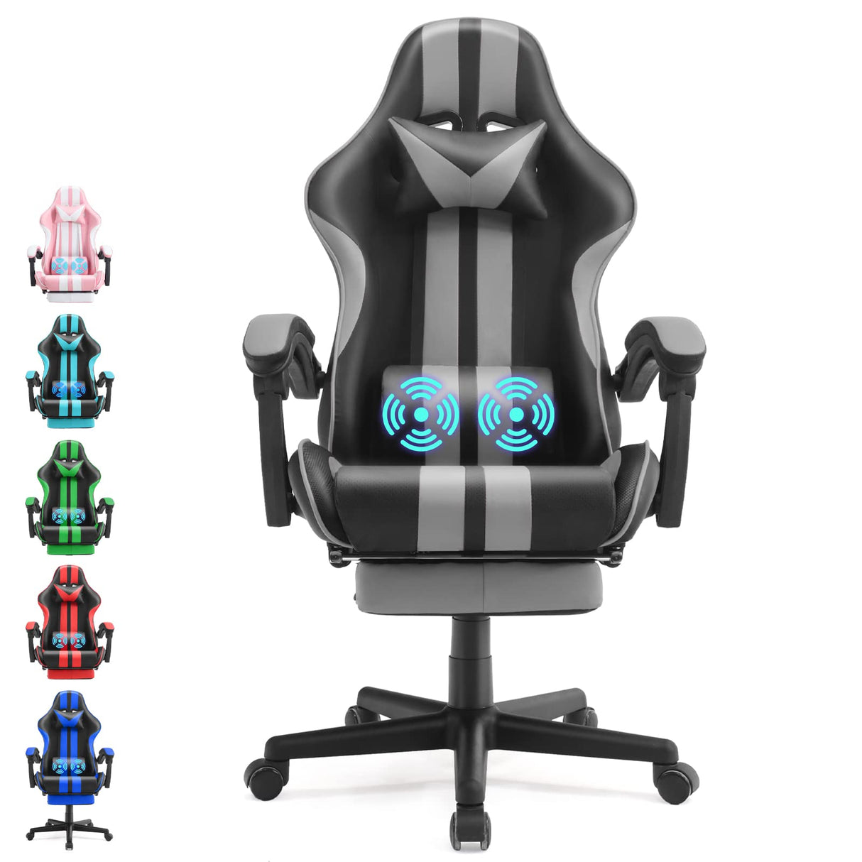 Ferghana Grey Gaming Chairs with Footrest,PC Gaming Chair,Computer Chair, E-Sports Chair,Ergonomic Office Chair with Adjustable Headrest and Lumbar Support(Grey) Ferghana