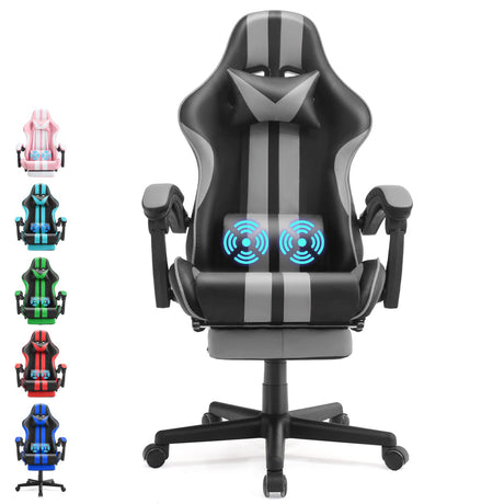 Ferghana Grey Gaming Chairs with Footrest,PC Gaming Chair,Computer Chair, E-Sports Chair,Ergonomic Office Chair with Adjustable Headrest and Lumbar Support(Grey) Ferghana