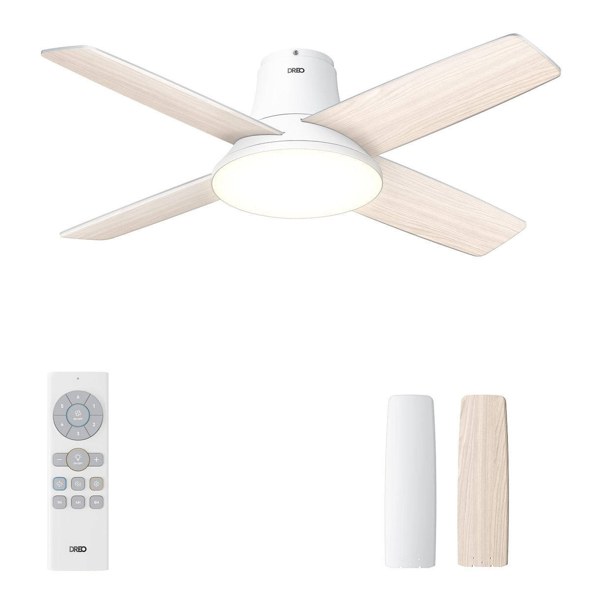 Dreo Ceiling Fans with Lights and Remote Control, 44 inch Low Profile Ceiling Fan, Flush Mount, Reversible, 5 CCT, 6-Level Dimmable, 6 Speeds Ceiling Fan for Bedroom, Quiet, Easy to Install, Timer Dreo