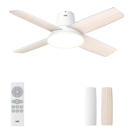 Dreo Ceiling Fans with Lights and Remote Control, 44 inch Low Profile Ceiling Fan, Flush Mount, Reversible, 5 CCT, 6-Level Dimmable, 6 Speeds Ceiling Fan for Bedroom, Quiet, Easy to Install, Timer Dreo