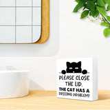 Cat Owner Bathroom Wood Block Signs,Please Close the Lid the Cat Has A Drinking Problem Wooden Box Sign for Bathroom Shelf Toilet Restroom Tabletop Desk Decor,Cat Lovers Sign Decor V585 LVQHI