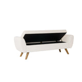 HomePop Modern Storage Bench with Wood Legs Home Décor|Bench with Storage for Living Room & Bedroom - Cream Textured Woven HomePop
