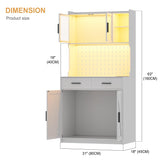 MDGC White LED Kitchen Pantry Cabinet with Charging Station, Adjustable Shelves, and Hooks for Versatile Storage MDGC