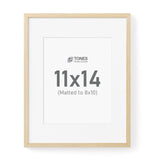 TONES FRAME DESIGN 11x14 Natural Wood Frame with 8x10 Mat, Solid Wood Veneer Finish Picture Frame, and Plexiglass Front for Poster Gallery Wall Home Decor TONES FRAME DESIGN