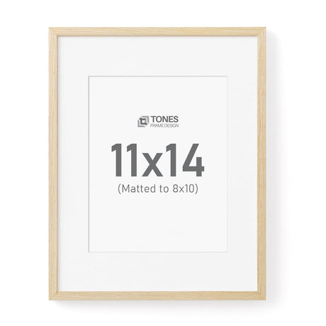 TONES FRAME DESIGN 11x14 Natural Wood Frame with 8x10 Mat, Solid Wood Veneer Finish Picture Frame, and Plexiglass Front for Poster Gallery Wall Home Decor TONES FRAME DESIGN