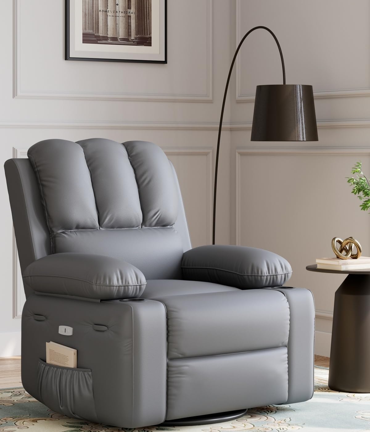 GAOMON Oversized Electric Power Recliner Chair with Heat & Massage - 360° Swivel Rocker Recliner for Living Room, PU Leather Recliner with 1.5X Sponge Filling, 22" Large Seat Lazyboy Style. GAOMON