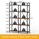 BON AUGURE Industrial Bookshelf, Bookcases and Bookshelves Etagere, Tall Large Farmhouse Book Shelves, 5 Tier Open Bookcase, Wood Metal Shelving Unit for Bedroom, Office (Rustic Oak) BON AUGURE