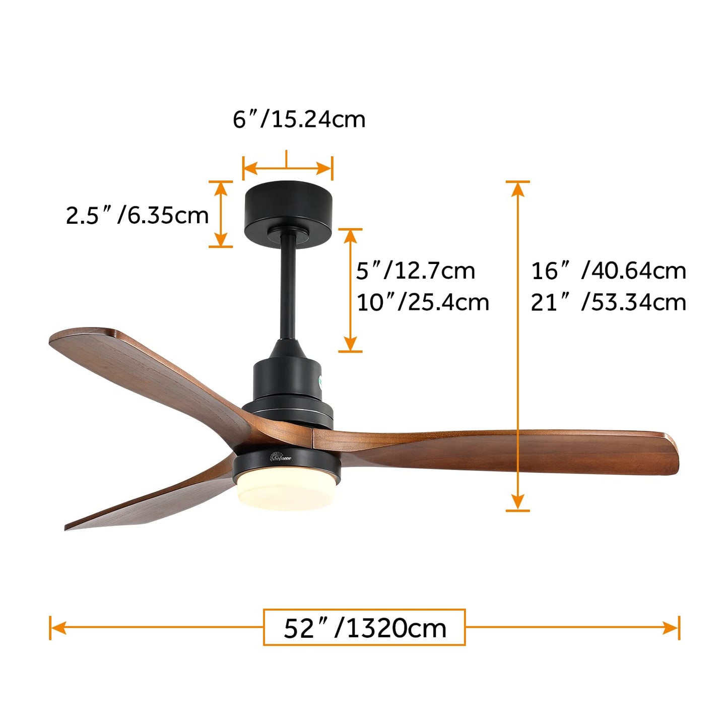 Sofucor 52 Inch Ceiling Fan With Lights Remote Control 3 Wood Fan Blade Ceiling Fans Noiseless DC Motor Solid Walnut and Matte Black For Farmhouse Modern Style - WoodArtSupply