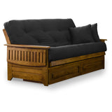 Nirvana Futons Brentwood Tray Arm Futon Frame, Drawers, and Black Mattress Set - Full, Rich Heritage Finish Nirvana Futons