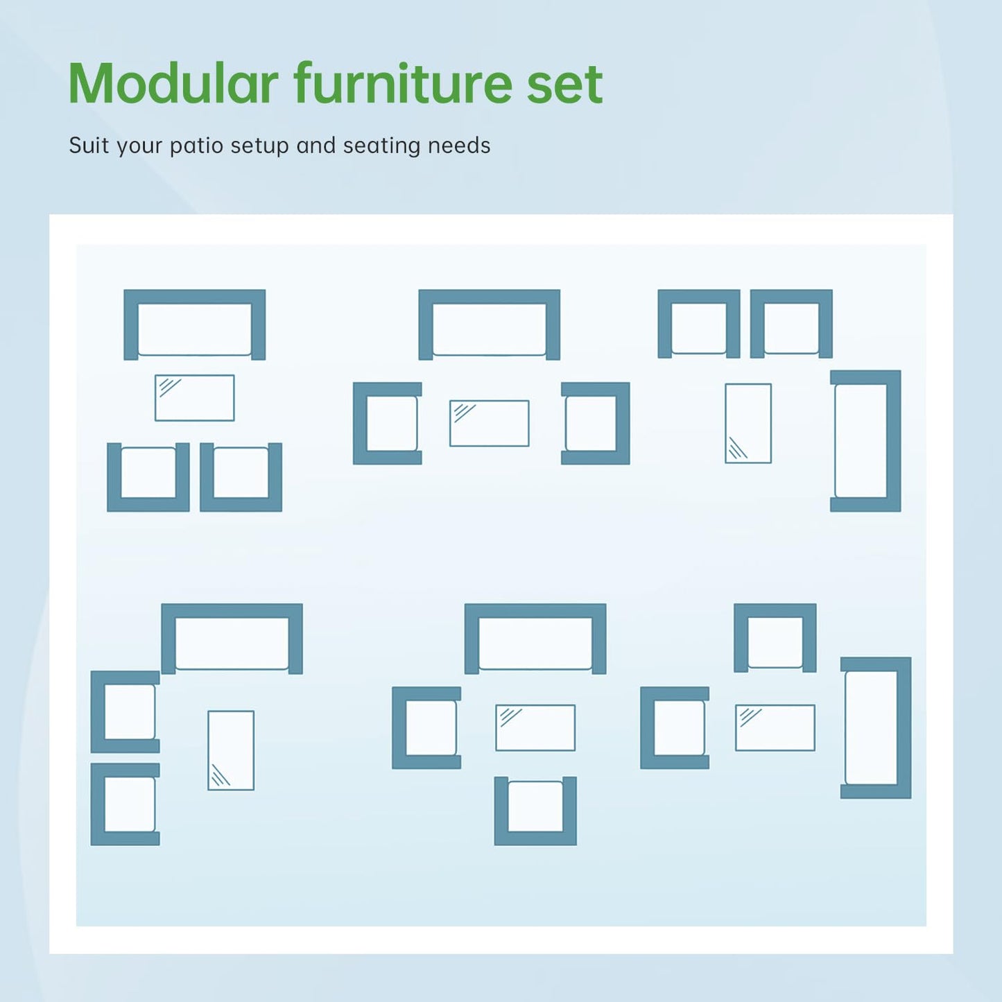 4 Pieces Conversation Set Modular Outdoor Furniture Set Water Resistant Patio Wicker Furniture Set with 3 Rattan Chairs 1 Tempered Glass Topped Table Seat Cushions for Patio Balcony Poolside, Blue