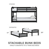 DHP Phoenix Twin Bunk Bed with Ladder, Black, Space-Saving Design, Solid Wood Construction DHP