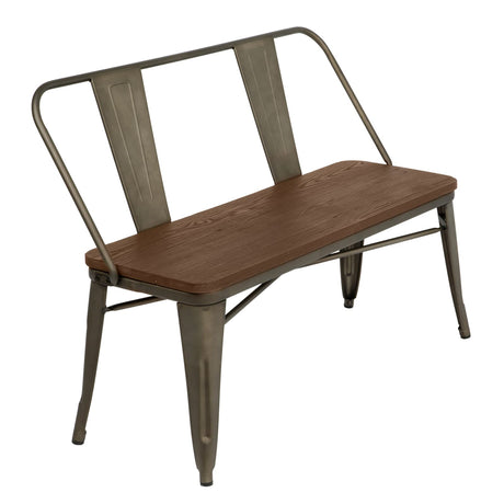 YOLENY Dining Bench, Entryway Bench with Back, Farmhouse Metal Dining Bench, Industrial Mid-Century 3 Person Rustic Spindle Bench, with Wood Seat, Removable Backrest, 42in, Bronze YOLENY