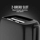 OVENTE Electric 2 Slice Toaster Machine with 6-Shade Toast Settings, 700W Power, Removable Crumb Tray and Compact Design Perfect for Toasting Bread, Bagels, Waffles and Puff Pastry, Black TP2210B OVENTE