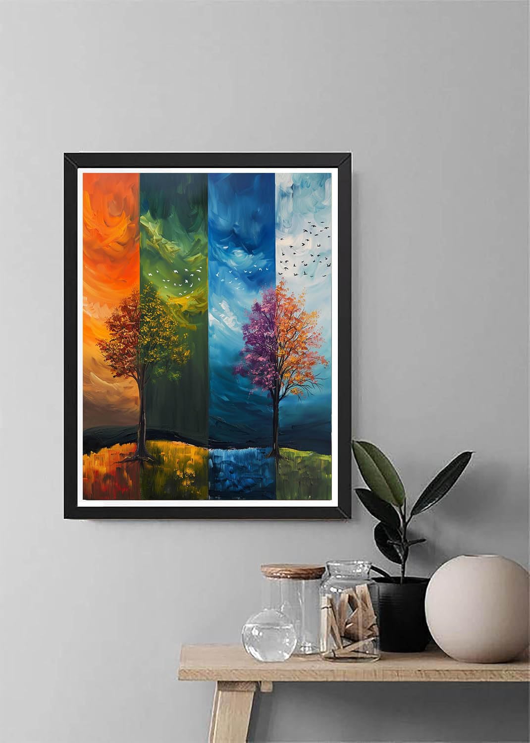 Diymood Paint by Numbers for Adults Tree, DIY Oil Painting Four Seasons Acrylic Paint by Number Kits for Kids Adults Beginner for Home Wall Decor 16x20 inch Diymood
