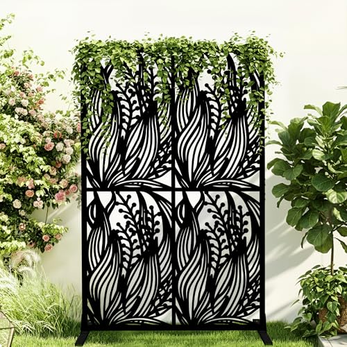 Fulocseny Metal Privacy Screens 72" H Outdoor and Indoor Leaf Pattern Room Divider Privacy Screens Panels for Living Room Balcony Patio Garden (Black Fulocseny