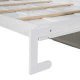 Linique Queen Size Murphy Bed with Sofa and Top Shelf, Horizontal Wall Bed, Versatile Convertible Wooden Bed Frame White, 93.3"x86.2" Linique